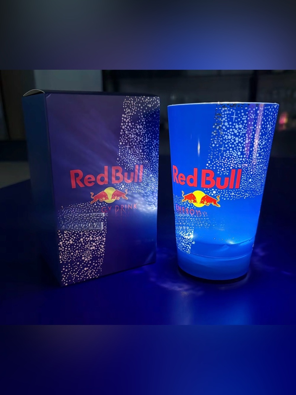 Red Bull water activated LED tumblr cup 14oz NWT dark BLUE
